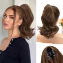NAYOO Claw Clip Ponytail Extension Chestnut Brown 12" Short Wavy Ponytail Clip in Hair Extensions for Women Curly Natural Layered Pony Tails for Short Thin Hair Synthetic Hairpiece(Chestnut Brown)