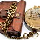 Vintage Brass Compass with Leather Case Engraved Not All Those Who Wander are Lost Antique Pocket Navigation Compass Gift for Travel Lovers, Hiking, Graduation, Birthday, Christmas