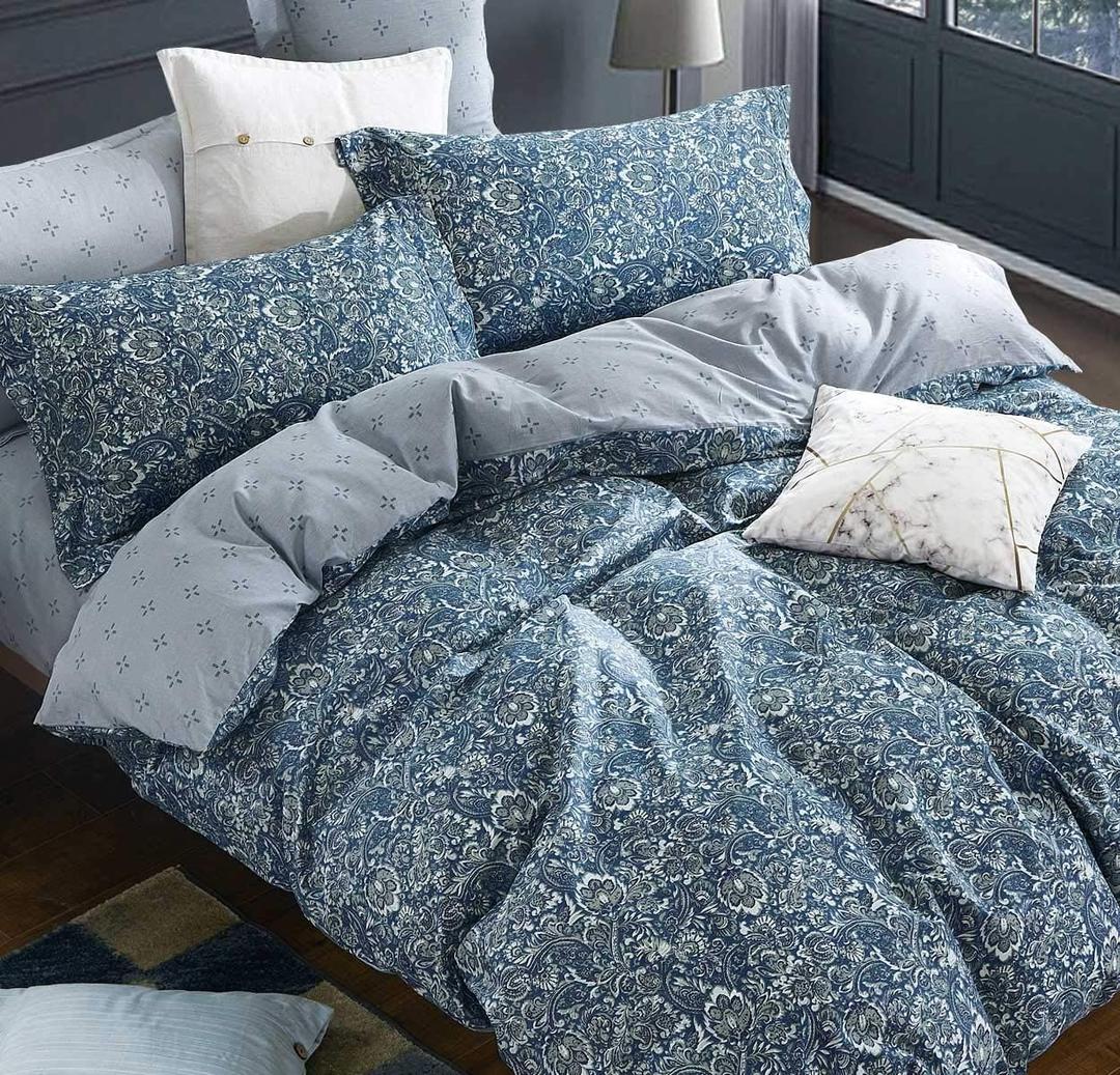 SLEEPBELLA Duvet Cover Set 600 Thread Count Cotton Bedding Set (Twin, Blue-Paisley)