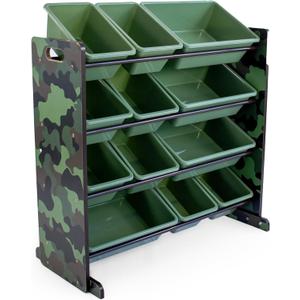 Humble Crew Hunter Toy Storage Organizer with 12 Plastic Storage Bins, Army Green Camo