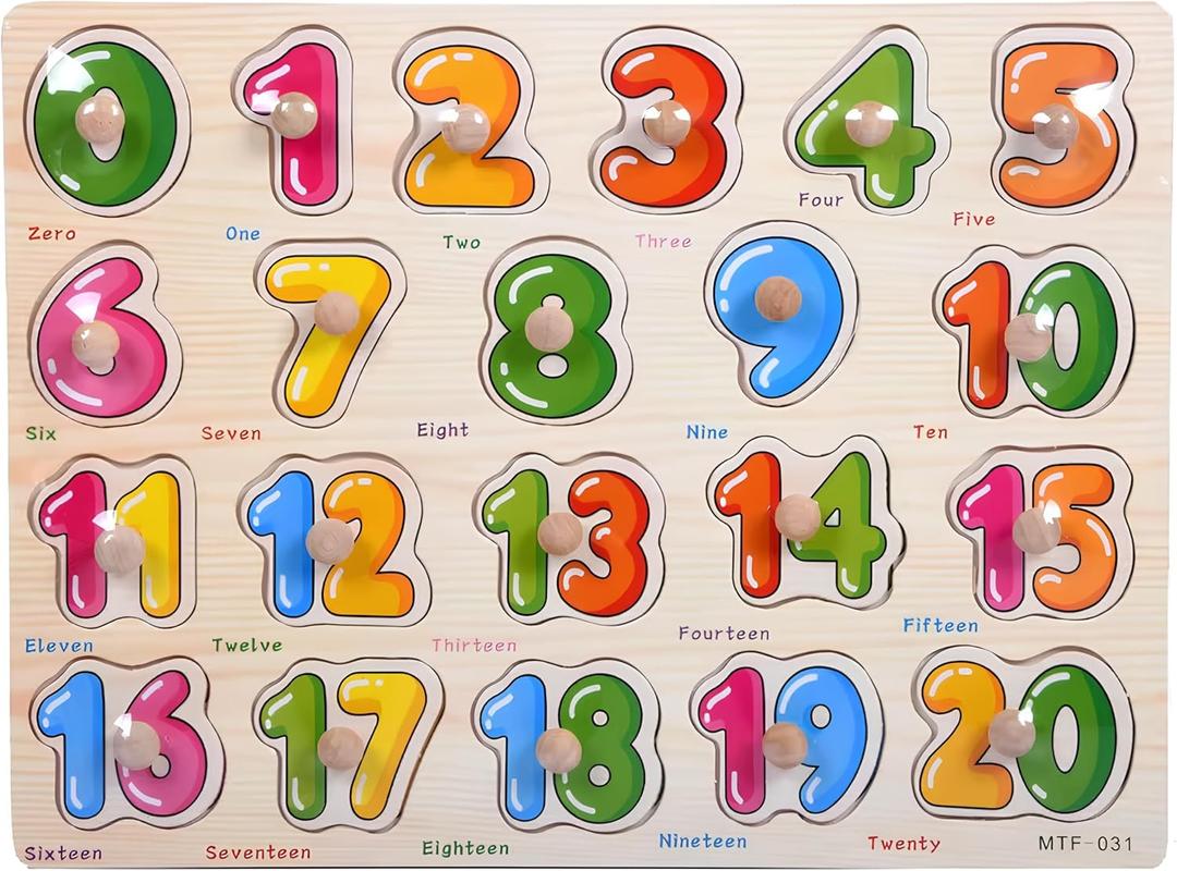 Numbers Puzzle Wooden for Toddlers 3+ Years Old - Montessori Number Learning Toy with Sorting Board & 123 Blocks - Preschool Educational Toy for Boys & Girls - Color & Counting Recognition
