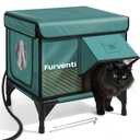 Heated Cat House for Outdoor Cats, Waterproof Insulated Outdoor Cat House with Heating Pad, Weatherproof Elevated Heated Cats House for Outside Feral Cats(Deep Green, 16.5" L x 12" W x 18" H)