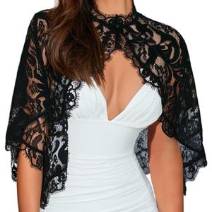 JAKAWIN Lace Capelets Wedding Shawl Wrap Formal Dressy Bridal Bolero Shrug for Women (2 Black)