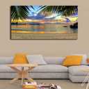 yearainn Canvas Wall Art Tropic Beach Sunset Palm Tree Leaves Large Nature Pictures Coast Landscape Canvas Artwork Seascape Ocean Contemporary Prints for Living Room Home Office Wall Decor 29" x 58"