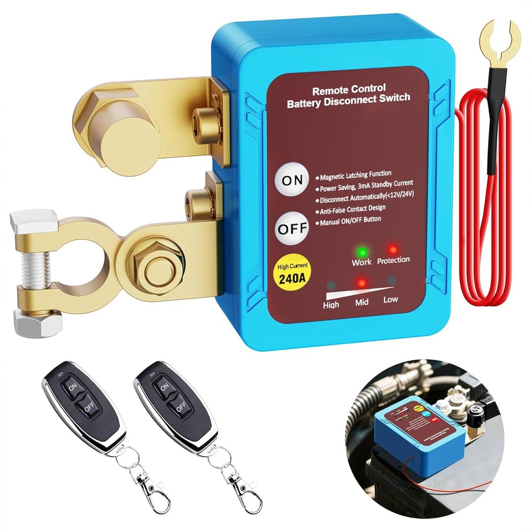 Kill Switch for Car, 12V 240A Car Battery Remote Disconnect Switch, Smart Voltage Car Kill Switch Anti-Theft Battery Shut Off Switch for Auto Truck Marine RV ATV