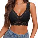 Avidlove Bralettes for Women Lace Bra Non Padded Longline Bralette Deep V Triangle Sexy Everyday Lingerie Bras (Black, L)