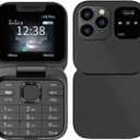 I16 Pro Mini Flip Phone, 1.77 Inch HD Display, Dual SIM 2G GSM, Foldable Design with Big Buttons, FM Radio, 32MB RAM, for Seniors Black
