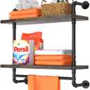 Helsin 24inch Industrial Pipe Shelving Bathroom Shelves Wall Mounted with Towel bar, 2 Tier Rustic Wood Floating Shelf, Metal Towel Rack Wall Shelf for Home & Bathroom (Brown, 24inch)