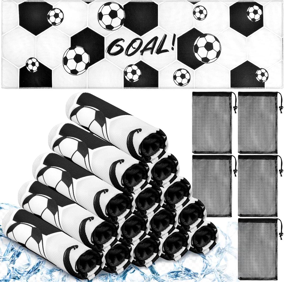 Peryiter 20 Pcs Soccer Towel 40 x 12 Inch Breathable Ice Sweat Towel with Storage Bag Quick Dry Microfiber Soccer Team Gift Party Favors for Fitness Camping Gym Running Sports Men Women Coach Gift