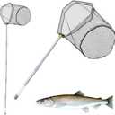 Fishing Net with Handle, 40-84Inch Extension Rod - Adjustable Stainless Steel Handle Foldable Landing Net for Steelhead, Salmon, Bass & More, Ideal for Kayak/Fly Fishing, Fishing Gear Gifts for Men