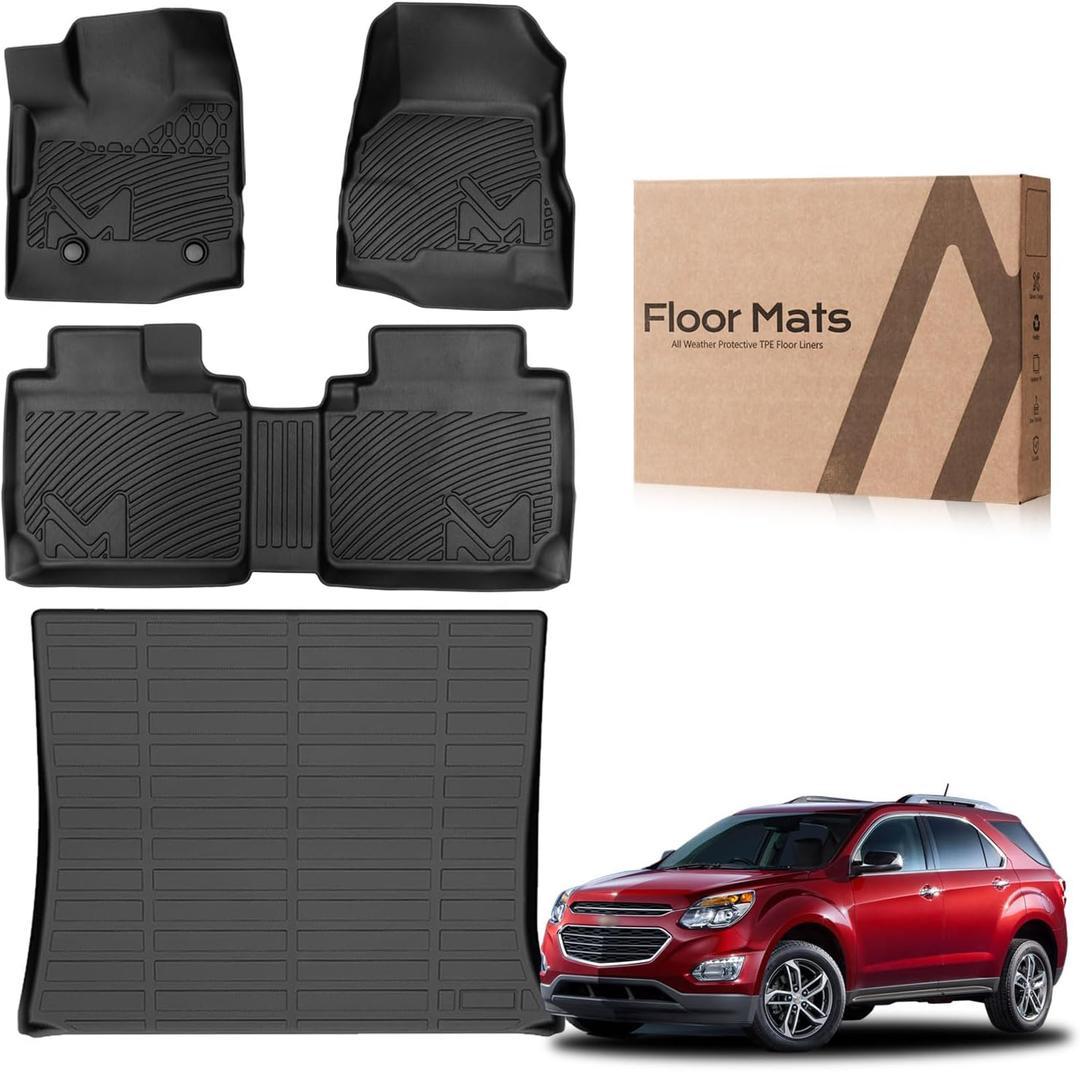 TPE Automotive Floor Mats & Cargo Liner Custom for 2012-2017 Chevy Equinox & GMC Terrain, All Weather Cover Protection Waterproof Black Floor Liner Front & Rear Row Full Set Car Mats, 4PCS