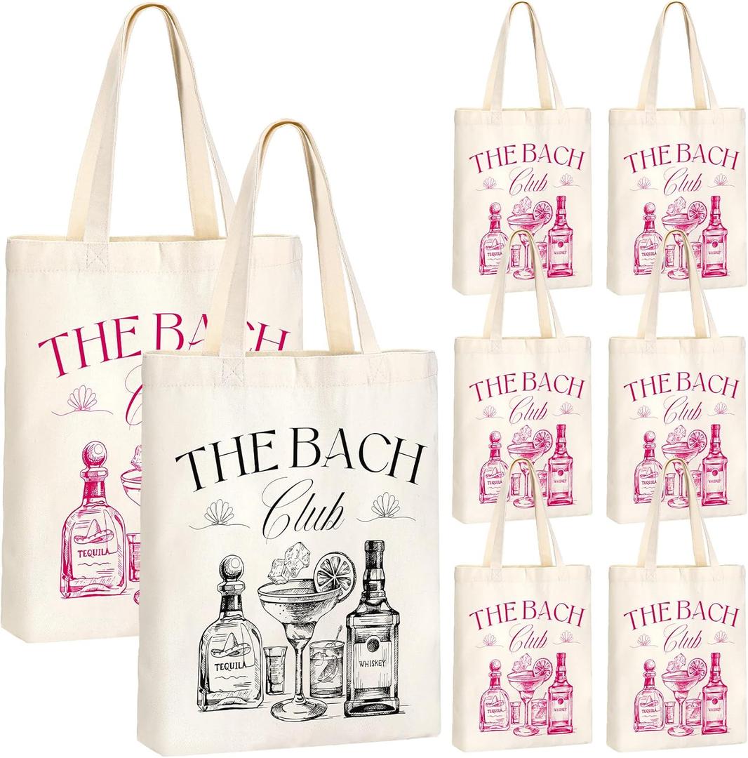 Aliceset 8 Pieces Bridesmaid Tote Bags Canvas for Bachelorette Bridesmaid Gift Bags Bridal Shower Reusable(Rose Red, Black,Black, the Bach)