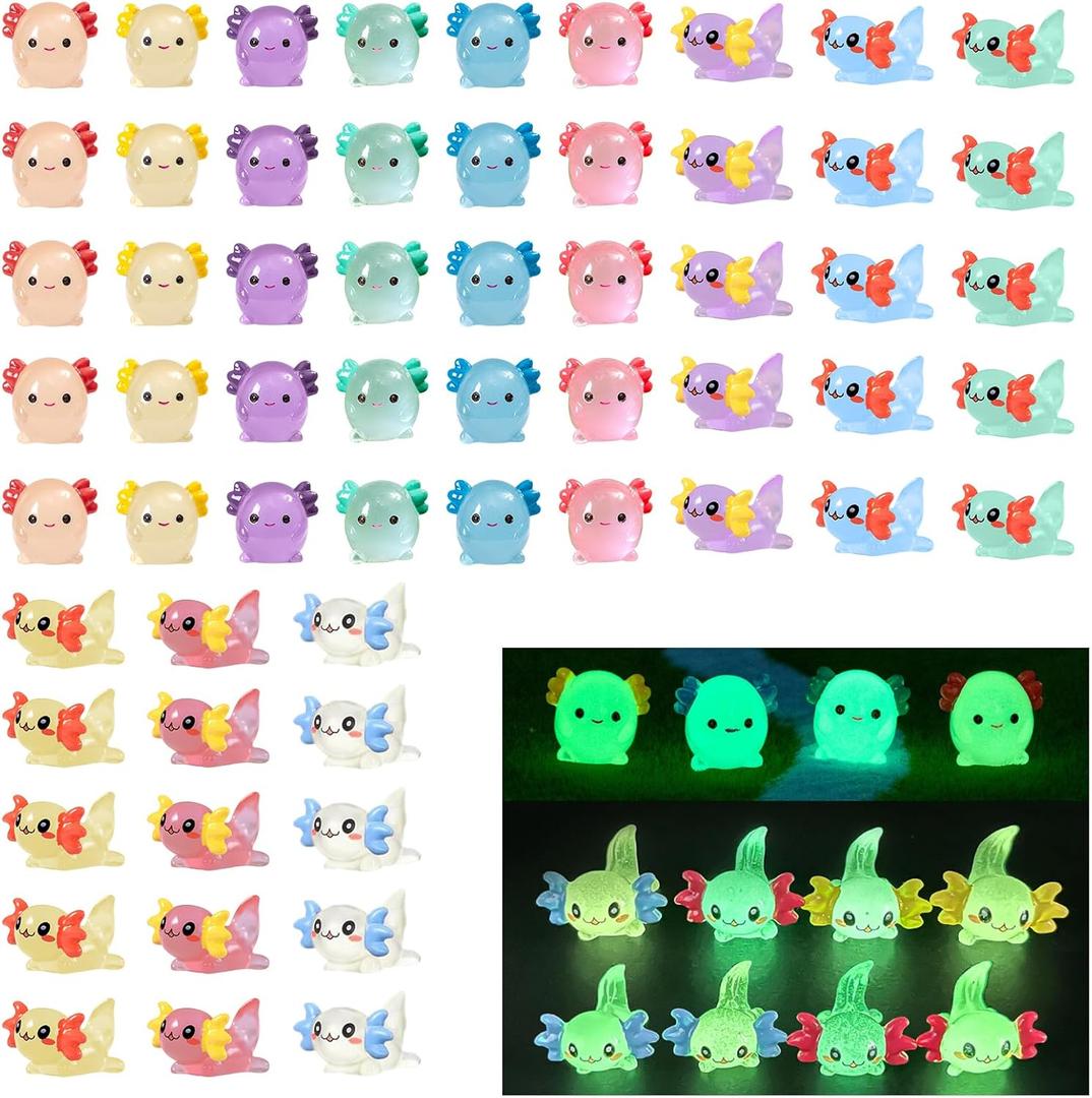 60 Pcs Mini Axolotl Colorful Mini Resin Axolotl Figurines Glow in The Dark,for DIY Craft, Garden Decoration,Potted Plants,Xmas Goodie Bag Fillers Party Favors Decorations(2 Styles)