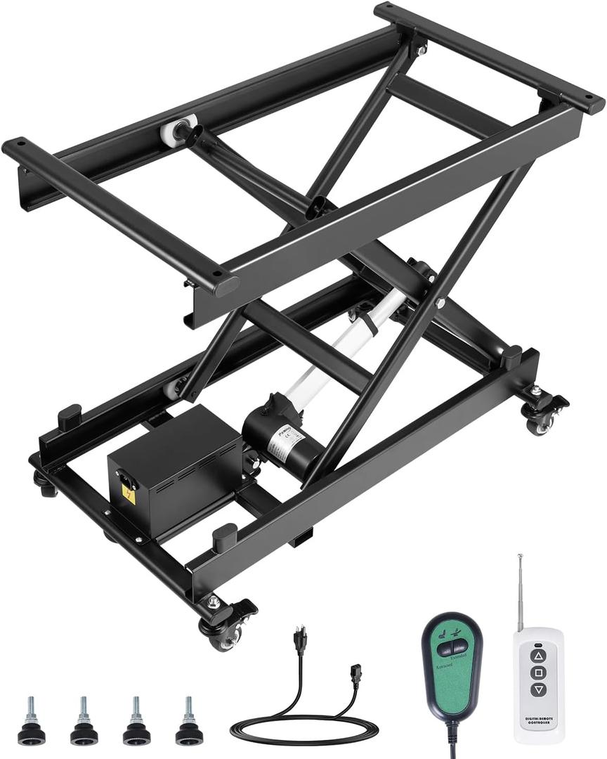 VEVOR Electric Lift Table, 330 lbs Capacity Single Scissor Lift Table, 8-28 in Height Adjustable Lifting Platform, Coffee Table Lift with 4 Wheels, for Material Handling and Transportation, Black