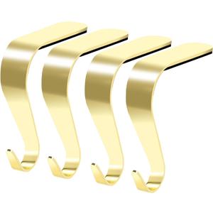 Palonu Christmas Stocking Holders Mantel Stcoking Hangers Metal Hanging Hooks Ornament Hooks Fireplace Hanger Grip for Christmas Decorations (4, Gold)
