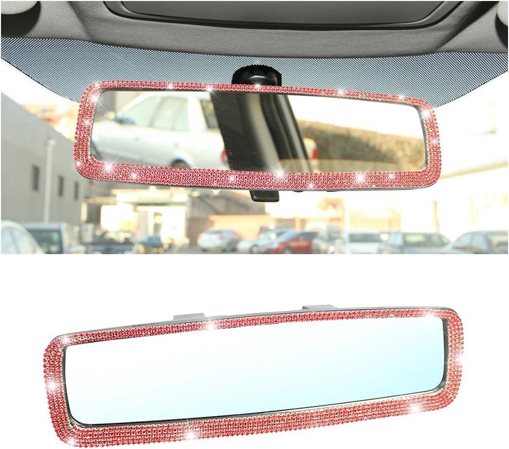 Osilly Bling Car Rearview Mirror, Decorations Rear View Mirror with Crystal Rhinestones & Diamonds, Car Interior Trim Accessories, Clip-on & HD Glass, Sparkly Gift for Mother Women Girls (Red)