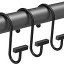 Black Shower Curtain Hooks, Chrome Shower Curtain Rings Rust Proof, 12PCS Shower Hooks for Shower Curtain, T-Bar Design Convenient Elegant Shower Curtain Hangers for Bathroom Kitchen Wardrobe