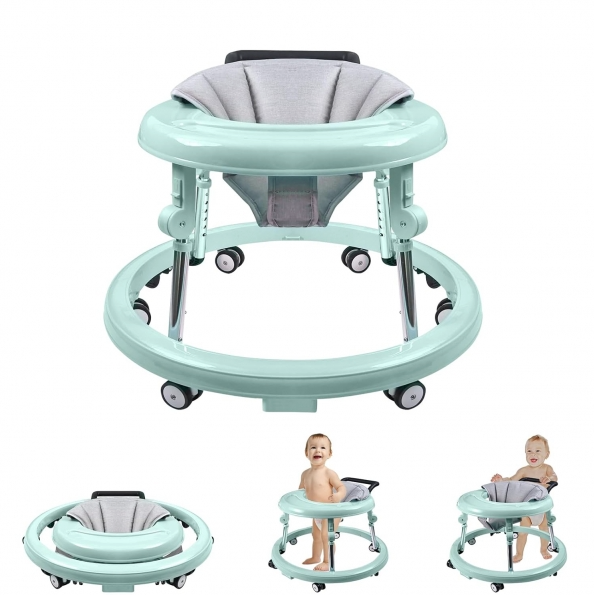 Baby Walker with Wheels, Activity Center with Mute Wheels Anti-Rollover, 5-Position Height Adjustable Foldable Baby Walker for Boys and Girls from 6-18 Months with Footrest…