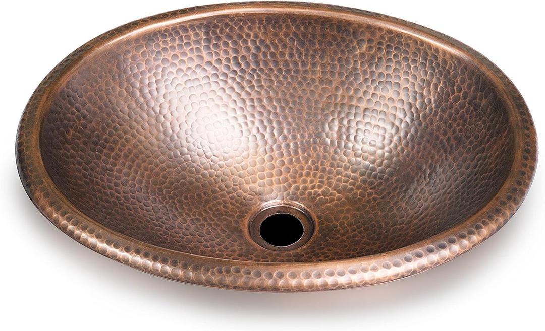 Monarch Abode 17-inch Hand Hammered Pure Copper Oval Drop-in Bathroom Sink, Bathroom Sink Drop-in, Top Mount for Powder Room, Home Restroom or Guest Bath