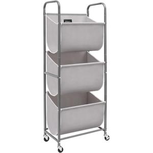 STORAGE MANIAC 120 Liters Vertical Rolling Laundry Hamper, 3 Section Laundry Sorter with Wheels and 2 Breaks, 3-tier Laundry Baskets for Small Space, Dorm, Laundry Room, Closet, Bathroom, Gray 3-tier