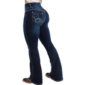 Flamingals Butt Lifting Bootcut Jeans Stretchy Casual Fall Winter Trendy Flare Leg Jeans for Women (Small, Cobalt Blue)