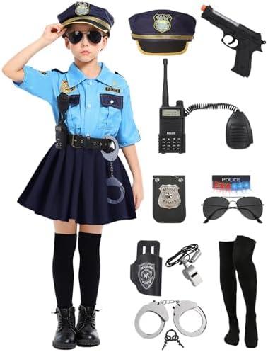 QUJQOM Police Costume for Girls Kid Halloween Costumes Police Officer Cosplay Outfit Toddler Cop Costume Set with Accessories 7-8Y