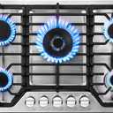 AMZCHEF 30 inch Gas Cooktop with 5 Made in Italy SABAF Power Burners.Max 48,300 BTU/hr Built-in Gas Stove top of 304 Stainless steel,NG/LPG Convertible, ETL.