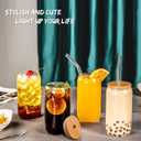 SENTVEND 16 Oz Drinking Glasses with Bamboo Lids and Glass Straw - 8 Pcs Glass Cups Beer Ice Coffee Glasses Cute Aesthetic Cup Great for Coffee Bar Accessories Include 2 Cleaning Brushes