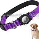 Airtag Dog Collar with Waterproof Air Tag Holder, Integrated Reflective Pet Collar with Soft Padding, Adjustable Nylon Collar for Small Medium Large Dogs, Purple, S (11.8"-15.7")