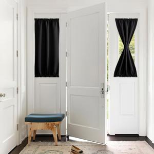 PONY DANCE French Door Blackout Curtains - Elegant and Functional Rod Pocket Drapes for Kitchen and Patio Doors with Glass Window - 25x50 Inches Long, 1 Panel, Black (25"W x 50"L (Pack of 1))