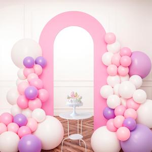 Babenest 7.2Ft Spandex Open Arch Backdrop, Fitted Double-Sided U-Shaped Wedding Arch, Round Top Chiara Stand Cover for Ceremony, Baby Shower, Birthday Party Decoration (Light Pink)