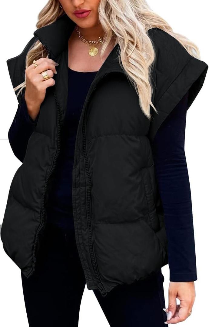 Danedvi Womens Winter Puffer Vest Sleeveless Quilted Gilet Coat Jacket with Pockets (Small, Black)