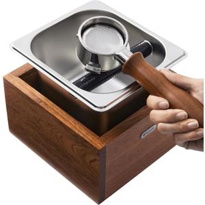 Coffee Knock Box Replacement for Breville Knockbox Sturdy Solid Wood and Easy-clean Stainless Steel the Espresso Dump Box Avoid Coffee Grounds Splashing