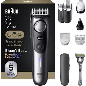 Braun Series 9 PRO All-in-One Beard & Body Grooming Kit for Men, Cordless Trimmer, Hair Clippers & Shaver for Face, Hair & Body with Gillette Labs Razor, AIO 9550