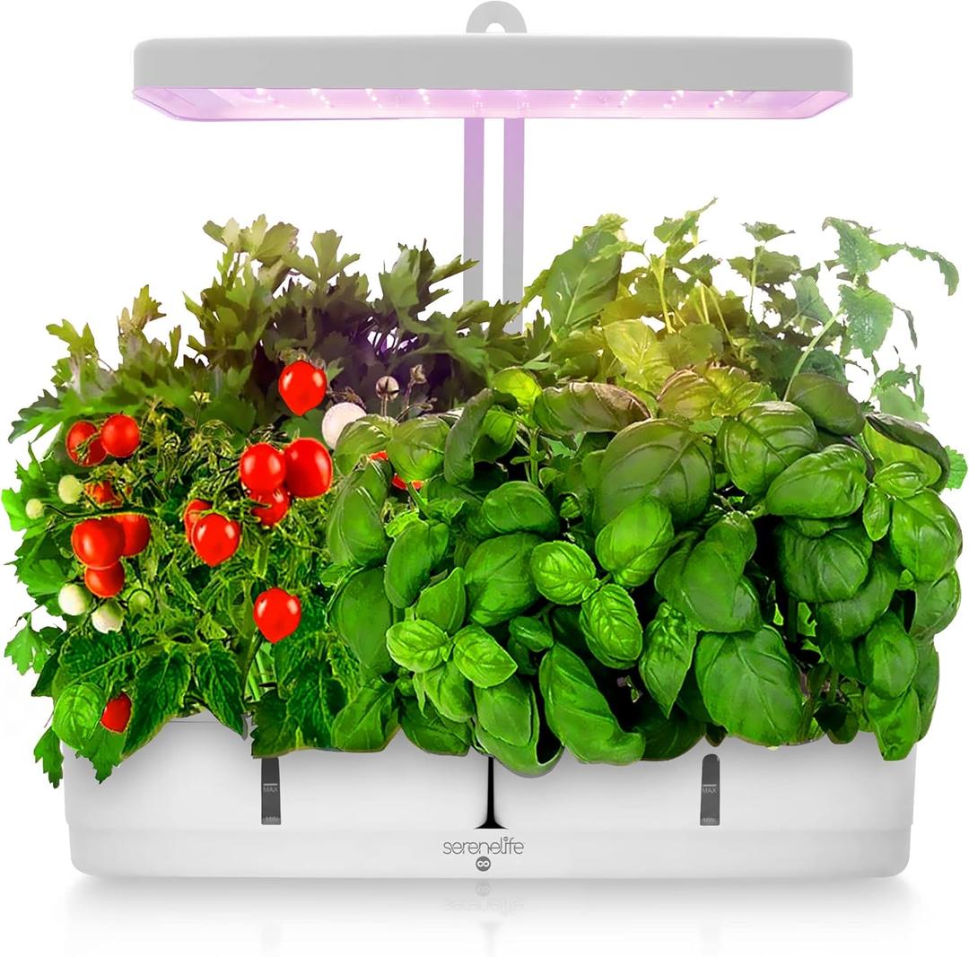SereneLife Smart Indoor Garden - Hydroponic Herb Garden with 4000K Grow Lights Panel, Control Panel Settings, Water Stick, No Soil, Mess-Free, Height Adjustable, Grows Up to 6 Plants (White)