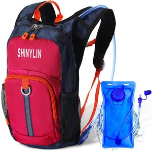 Kids Hydration Backpack with 1.5L Water Bladder Hiking Backpack Lightweight for Boys or Girls Children Biking Climbing Running Cycling (Red)