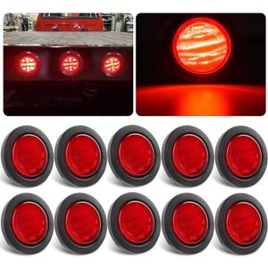 2.5" Round Led Marker Lights Red, 10Pcs 2.5" Inch Round Led Side Clearance Marker Lights 13 LED Sealed Flush Mount w/Rubber Grommets and 2 Prong Trailer Wire Pigtails Waterproof 12V for Truck Trailer