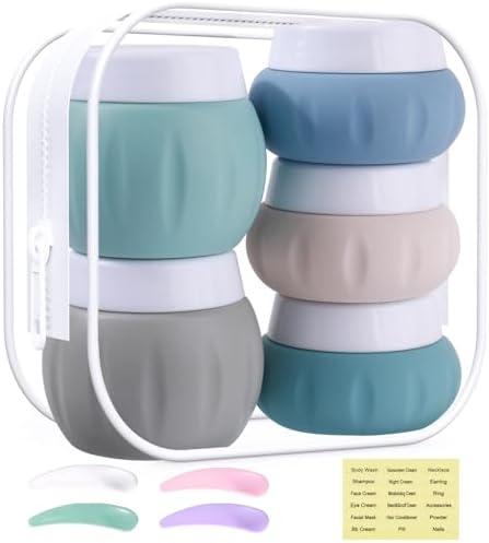 GLAMFIELDS TSA Approved 2Pcs 1.7oz+3Pcs 1oz Travel Size Silicone Jars BPA Free, Leak-proof Travel Essentials with Lid for Cosmetic Face Hand Body Cream Green (5Pack)