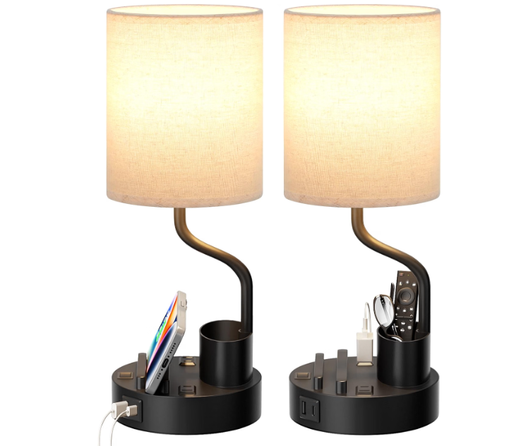 Bedside Lamps for Bedroom Set of 2 - Table Desk Lamp for Nightstand
15" Table Lamp for Living Room with Pen Holder & Phone Stand, USB A+C Port, AC Outlet, 3 Color Temperature, LED Bulb Included