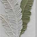 Art Hand-painted white and green leaf texture oil painting, modern abstract art. The size is 24x36 inches. It is suitable as a wall decoration for a home office, or as an art piece for display