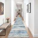 YOUFORTONG 3x25 Runner Rug Washable - Indoor Extra Long Hallway Rug with Non Slip Backing Low Pile Satin Resistant Carpet for Kitchen Entryway Living Room Home Decor Thin Mat for Stair 3X25 Blue