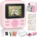 Kids Camera Instant Print, 1080P HD Digital Video Kids Instant Camera for Girl Boys, Toddler Toys for Children Age 3-12 with 3 Rolls Print Paper & 32G Card (Pink)
