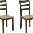 Signature Design by Ashley Gesthaven Modern Indoor Armless Dining Chair, Set of 2, Solid Wood Frame, Contoured Mango Wood Veneer Seat, Adjustable Levelers, Green & Light Brown