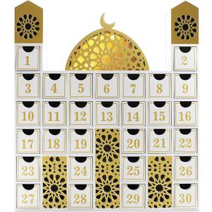 gisgfim Ramadan Wooden Countdown Calendar Eid Mubarak Decorations Mosque Advent Calendar with Drawers Eid Mubarak Countdown Til Eid Gift Ramadan Wooden Craftwork for Kids Ramadan Party Decorations
