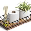 Acacia Toilet Paper Basket, 13 Inch Tank Tray Top of Toiletries Storage Organizer for Bathroom, Living Room and Kitchen (Acacia & Black)