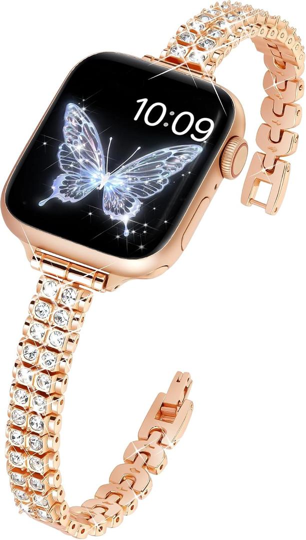 Slim Bling Band Compatible with Apple Watch Bands for Women Size: 42mm(Series 11/10) 41mm 40mm 38mm, Diamond Metal Apple Watch Band for iWatch Series 11 10 9 8 7 SE 6 5 4 3 2 1, Ultra 3 Ultra2 Ultra