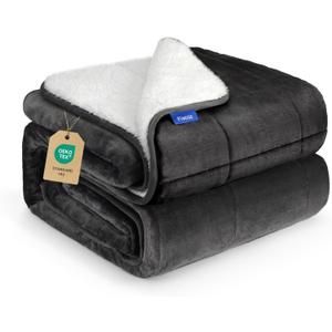 Weighted Blanket for Adults 15 Pounds 60x80 inches, Sherpa Fleece Throw Blanket Queen Size with Soft Plush Flannel Top, Fuzzy Fluffy Cozy Warm and Thick Heavy Blanket for Winter (Grey)