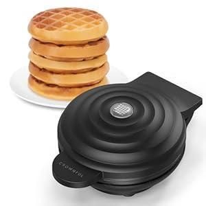 CROWNFUL Mini Waffle Maker, 4" Chaffle Maker with Compact Design, Easy to Clean, Non-Stick Surface, Recipe Guide Included, Perfect for Breakfast, Dessert, Sandwich, or Other Snacks, Black
