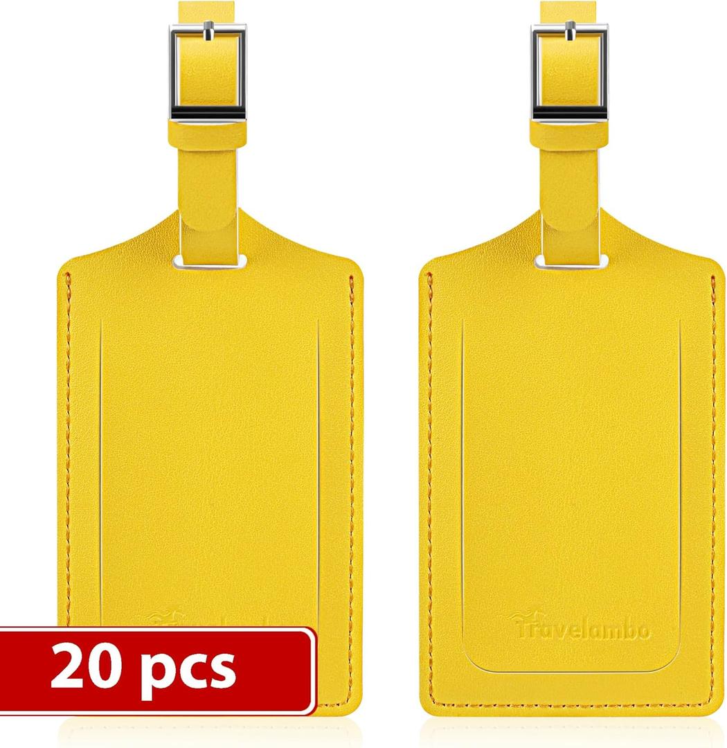 Travelambo Luggage Tags for Suitcases Faux Leather Privacy Protection 20 Pack Bag Tags Travel Accessories Essential, Energetic Yellow