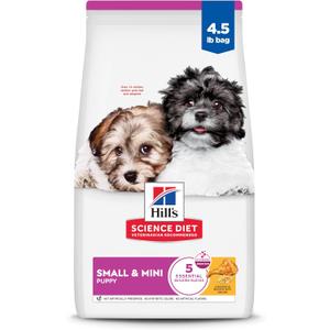 Hill's Science Diet Puppy Small & Mini Breeds Dry Dog Food, Chicken & Brown Rice, 4.5 lb. Bag, BBD: 07/2027, Pack of 1